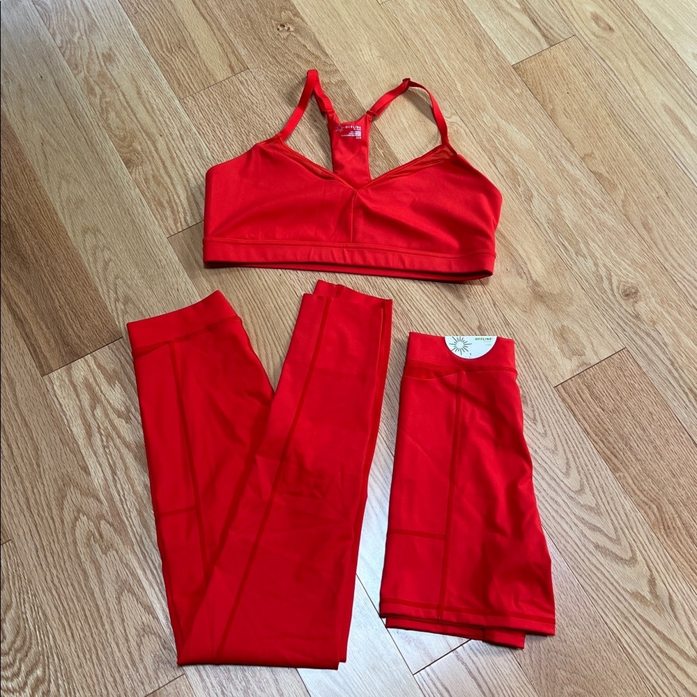 NWOT! Offline by Aerie Red leggings, bra and shorts three piece set - Picture 11 of 14